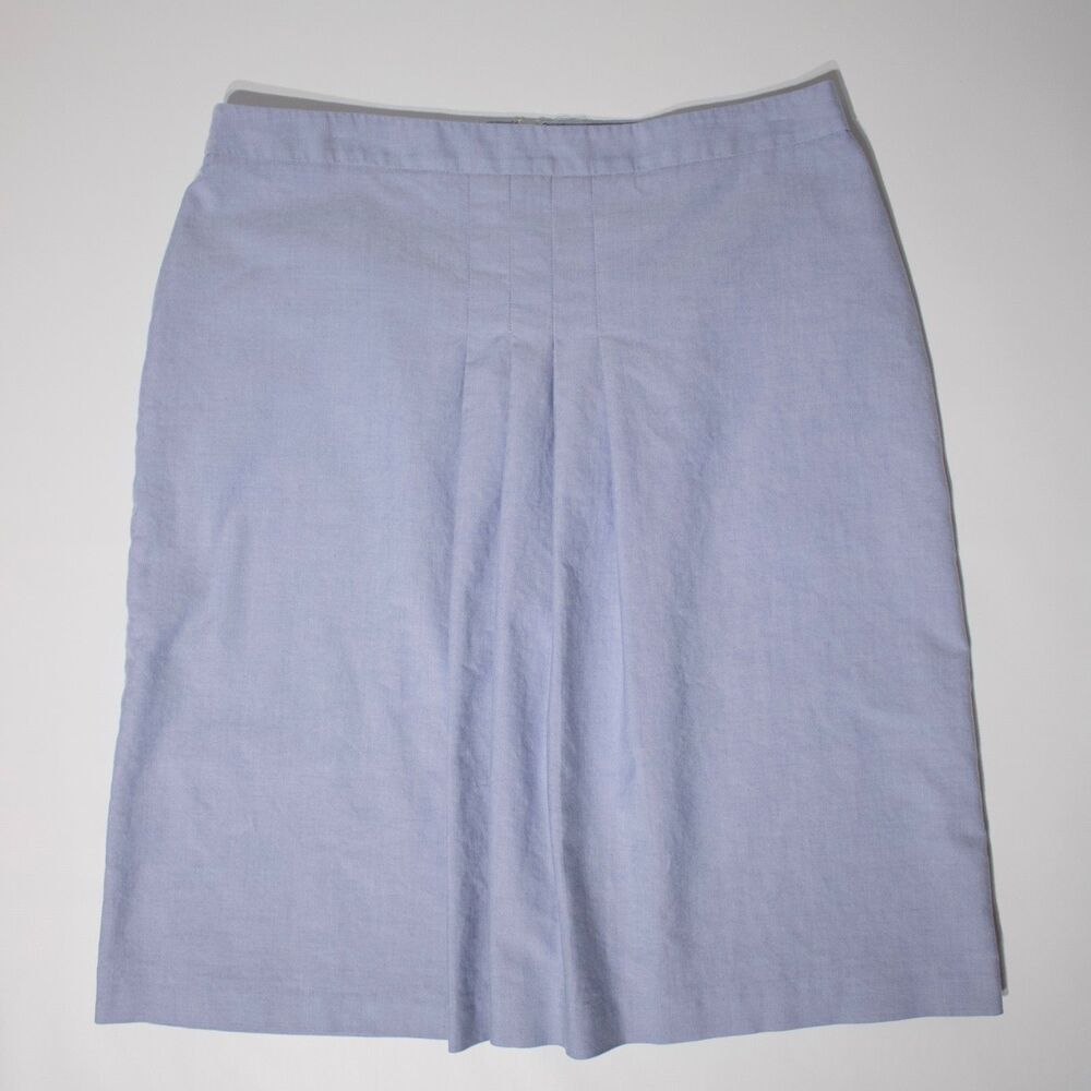 Brooks Brothers Light Blue Front Pleated Skirt 100% Cotton Women Size 10 (A3)